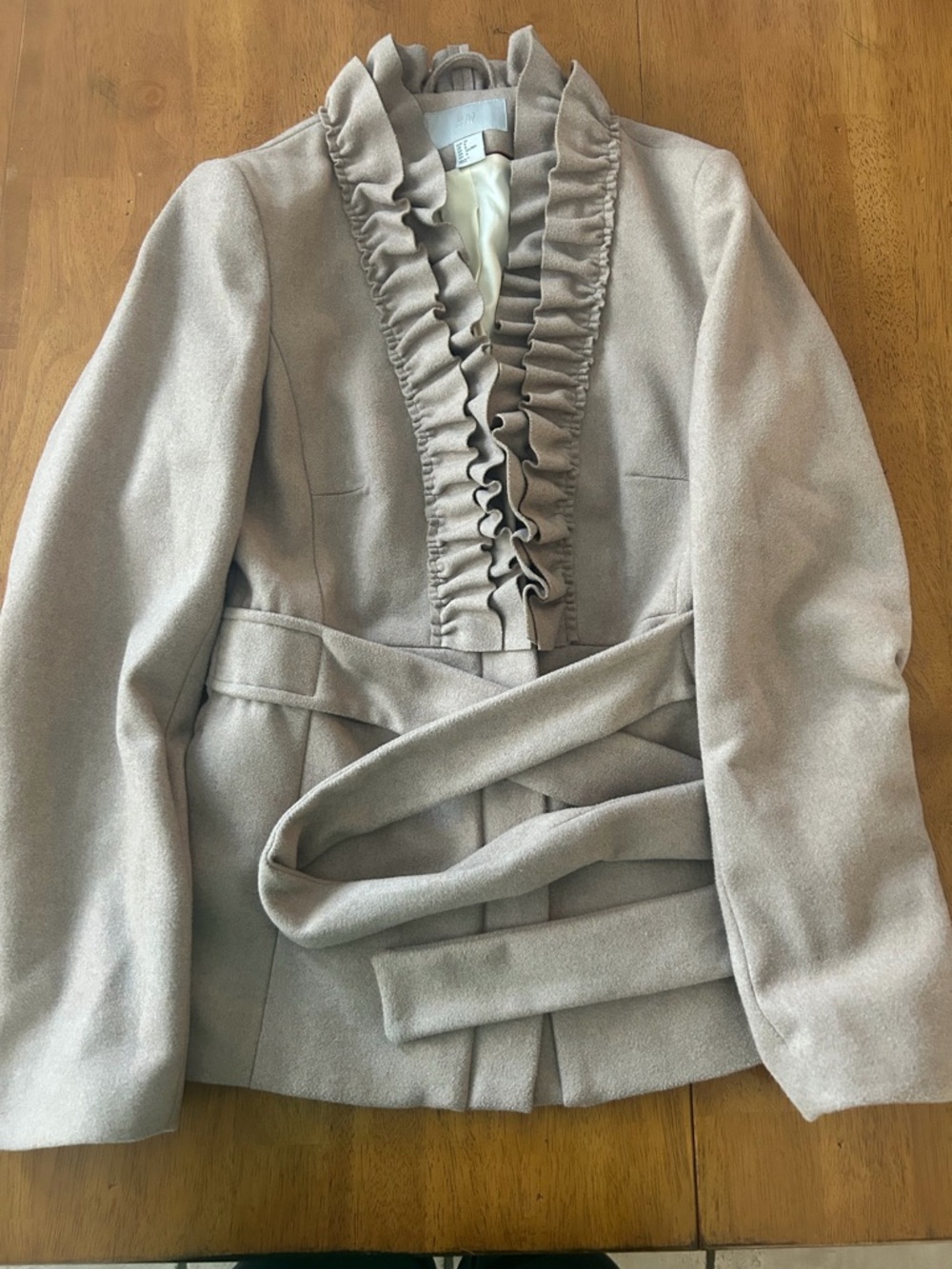H&M Ruffled Belted Women's Coat in Light Taupe